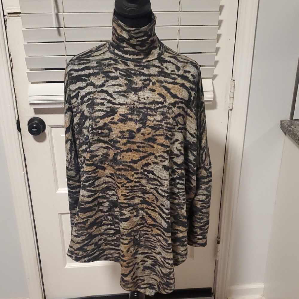 Dusak Designs Animal Print Turtleneck Top